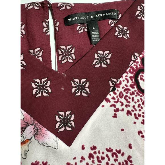 White House Black Market WHBM Women L Blouse Red pink kimono batwing floral - Picture 3 of 9